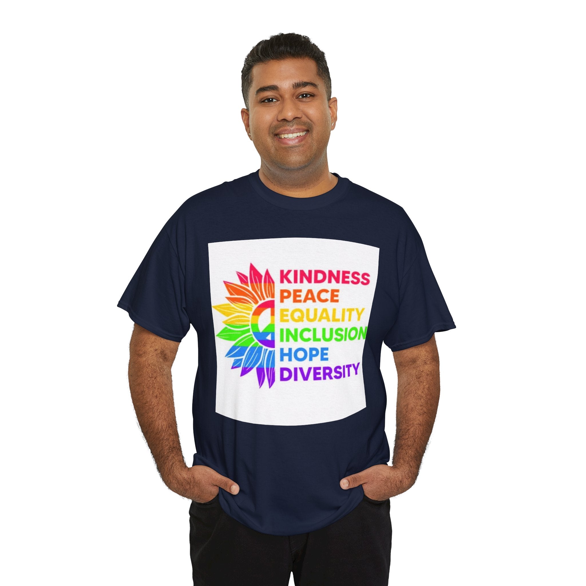 Rainbow Inclusivity Unisex Heavy Cotton Tee - Kindness, Peace, Equality, Hope & Diversity