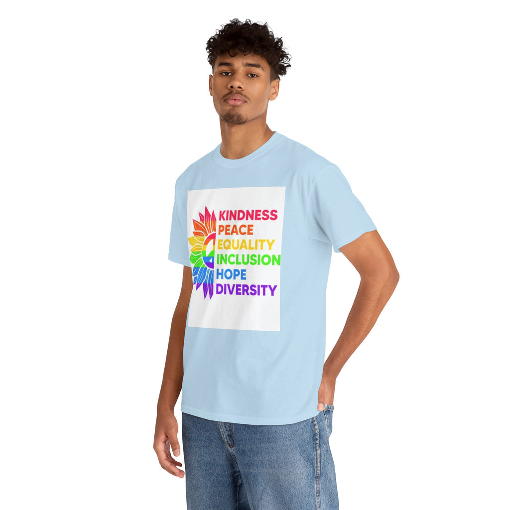 Rainbow Inclusivity Unisex Heavy Cotton Tee - Kindness, Peace, Equality, Hope & Diversity