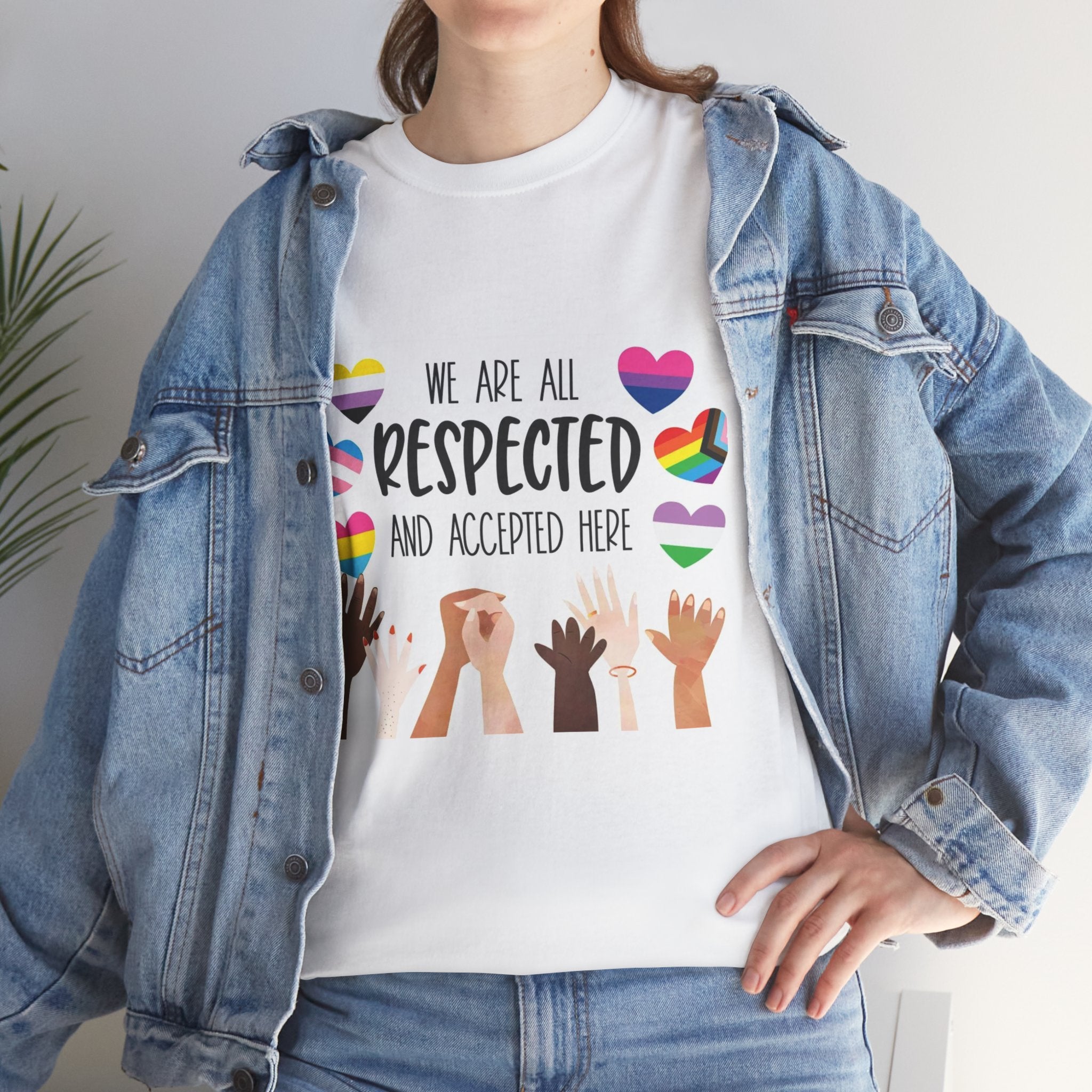 Inclusive Message Unisex Heavy Cotton Tee - "We Are All Respected and Accepted Here"  Inclusivity Unisex