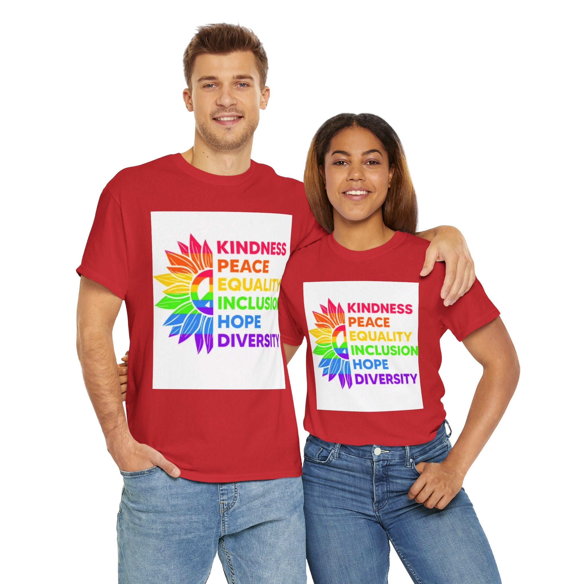 Rainbow Inclusivity Unisex Heavy Cotton Tee - Kindness, Peace, Equality, Hope & Diversity
