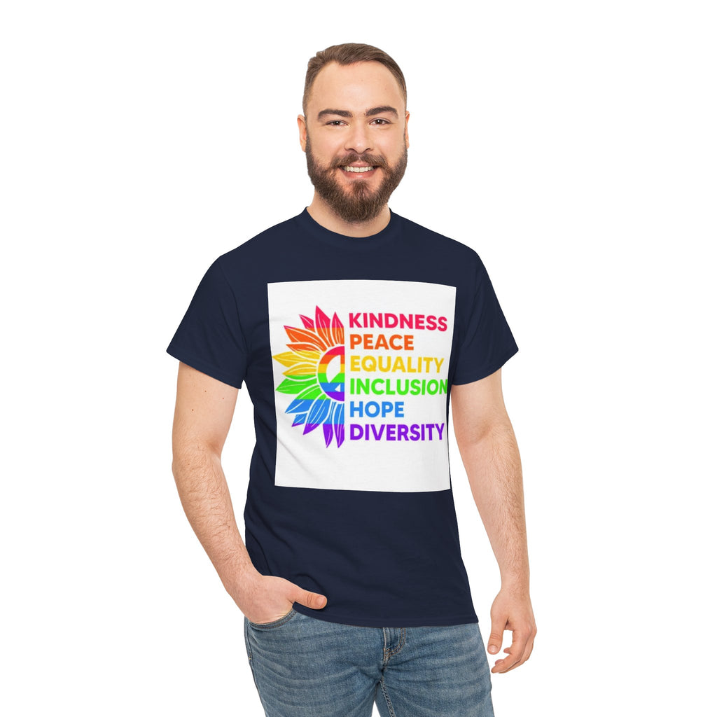 Rainbow Inclusivity Unisex Heavy Cotton Tee - Kindness, Peace, Equality, Hope & Diversity