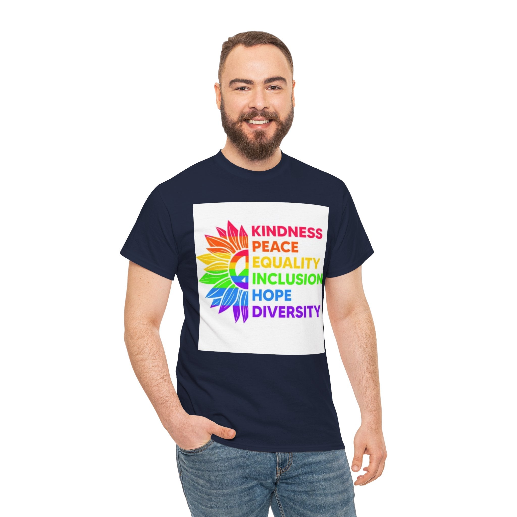 Rainbow Inclusivity Unisex Heavy Cotton Tee - Kindness, Peace, Equality, Hope & Diversity