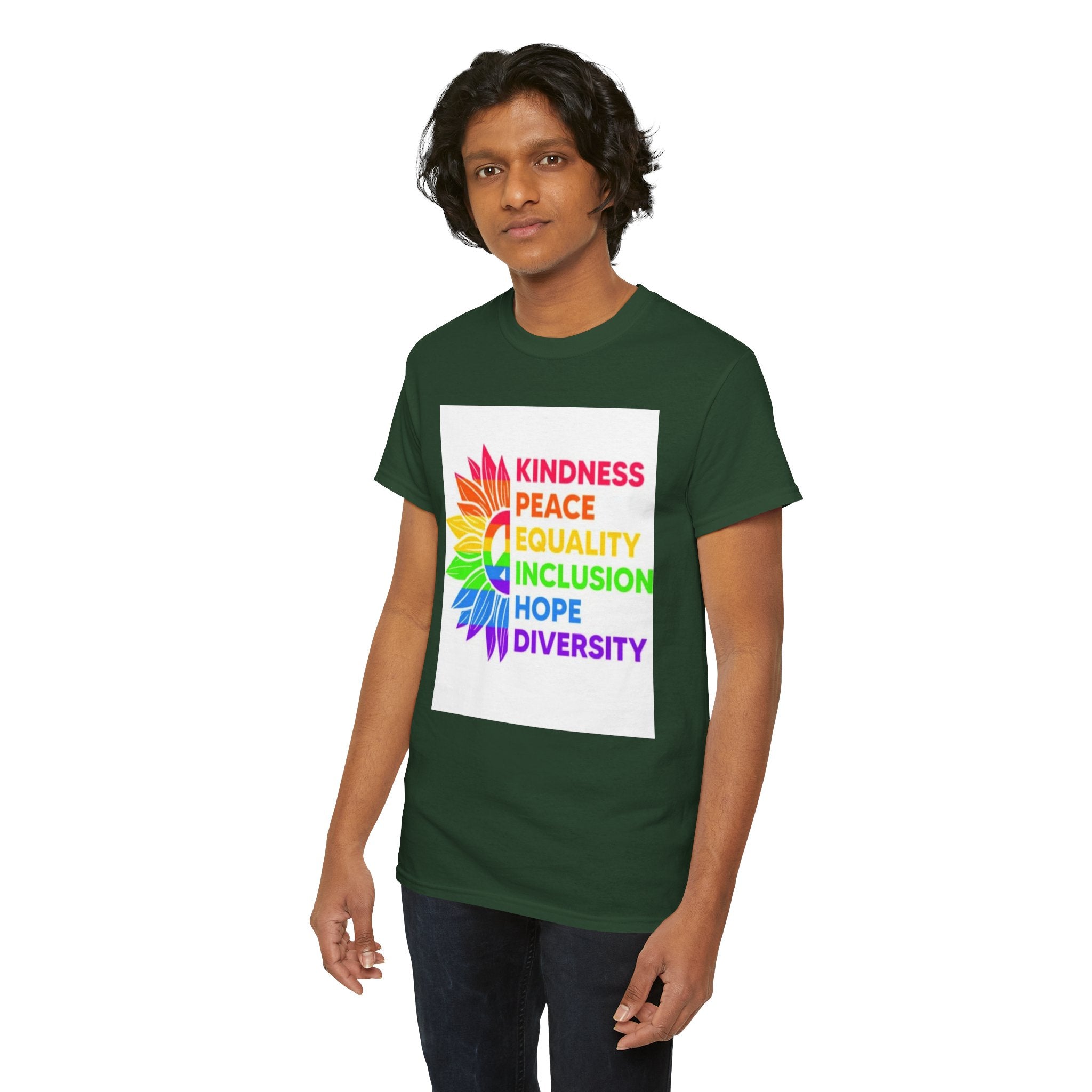 Rainbow Inclusivity Unisex Heavy Cotton Tee - Kindness, Peace, Equality, Hope & Diversity