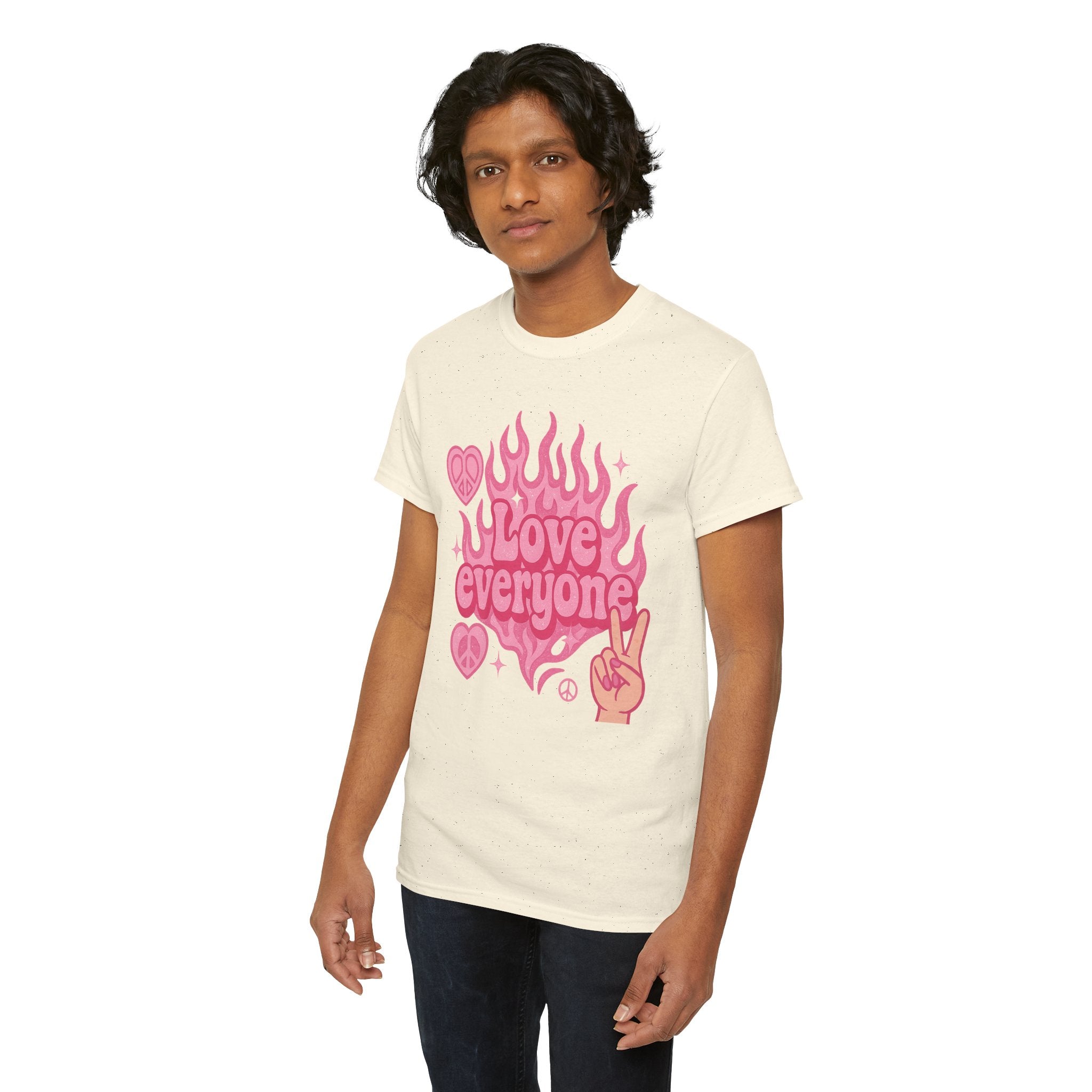 Love Everyone Unisex Heavy Cotton Tee - Peace & Love Graphic T-Shirt Inclusivity Unisex