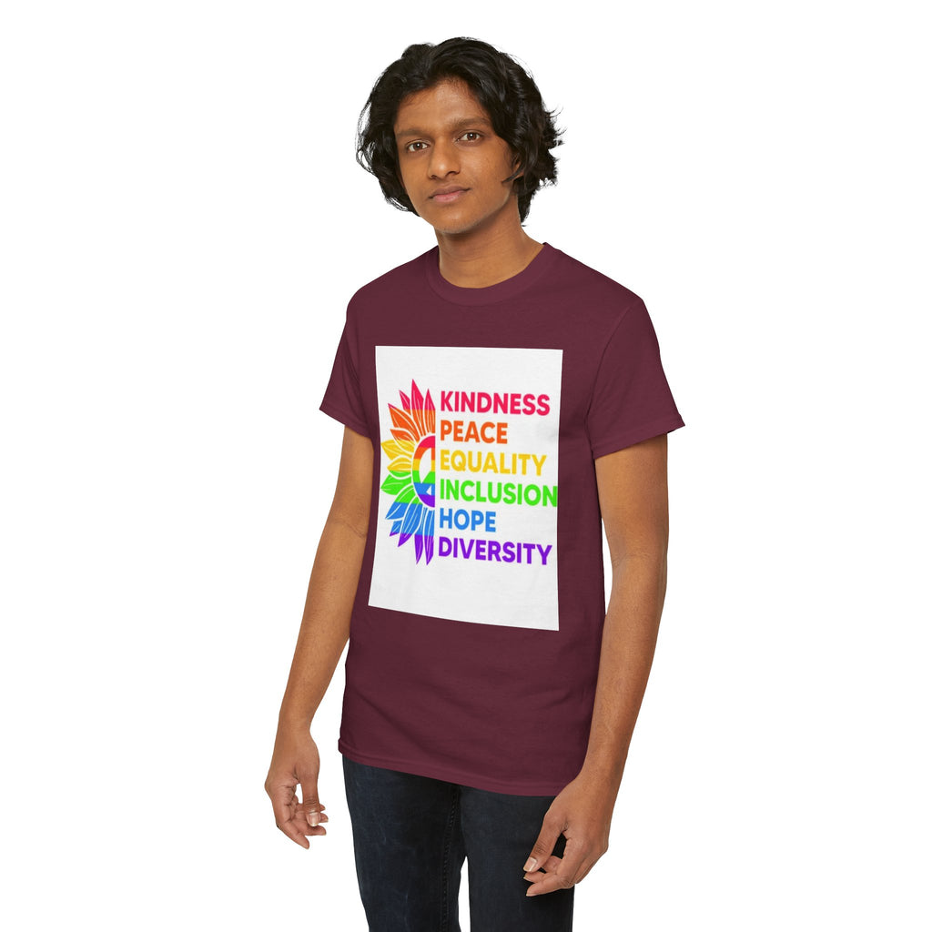 Rainbow Inclusivity Unisex Heavy Cotton Tee - Kindness, Peace, Equality, Hope & Diversity