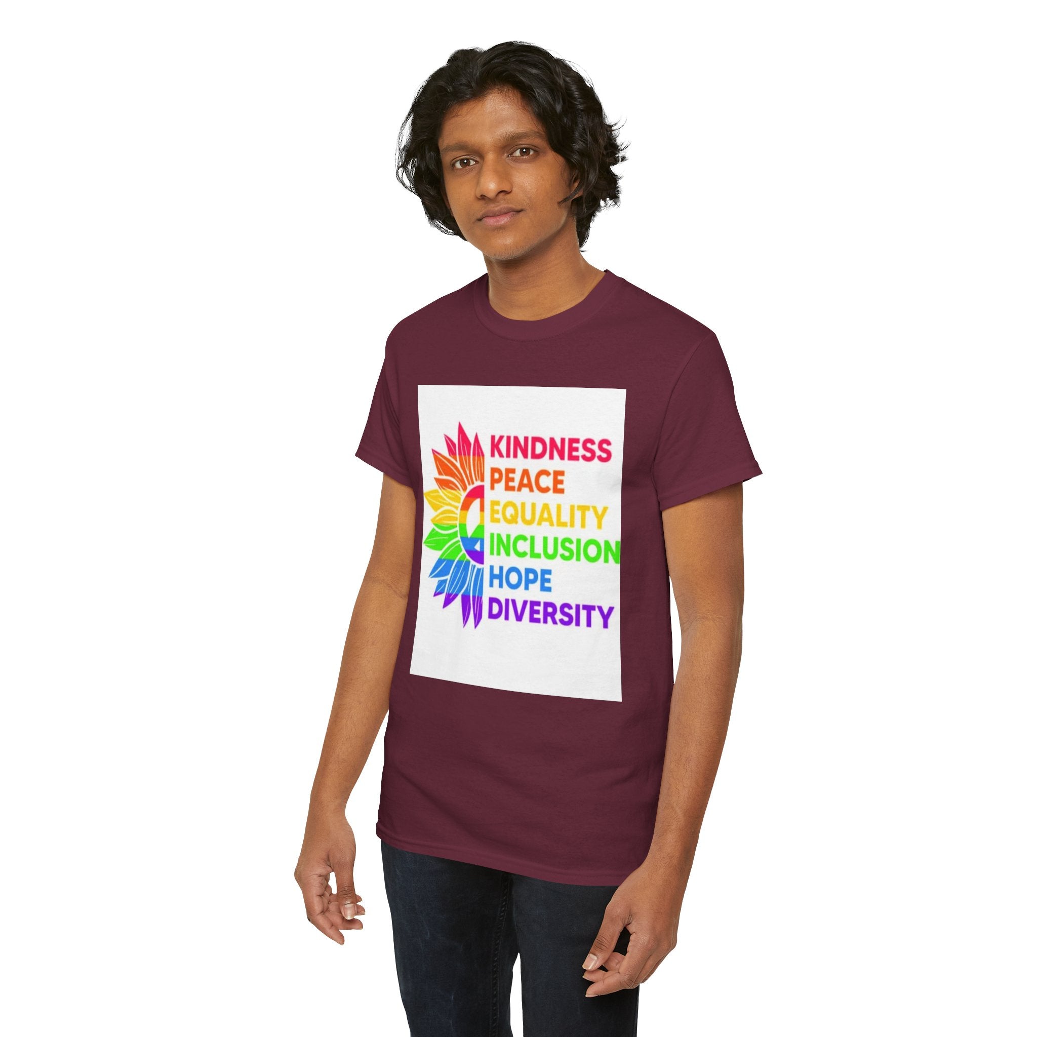 Rainbow Inclusivity Unisex Heavy Cotton Tee - Kindness, Peace, Equality, Hope & Diversity