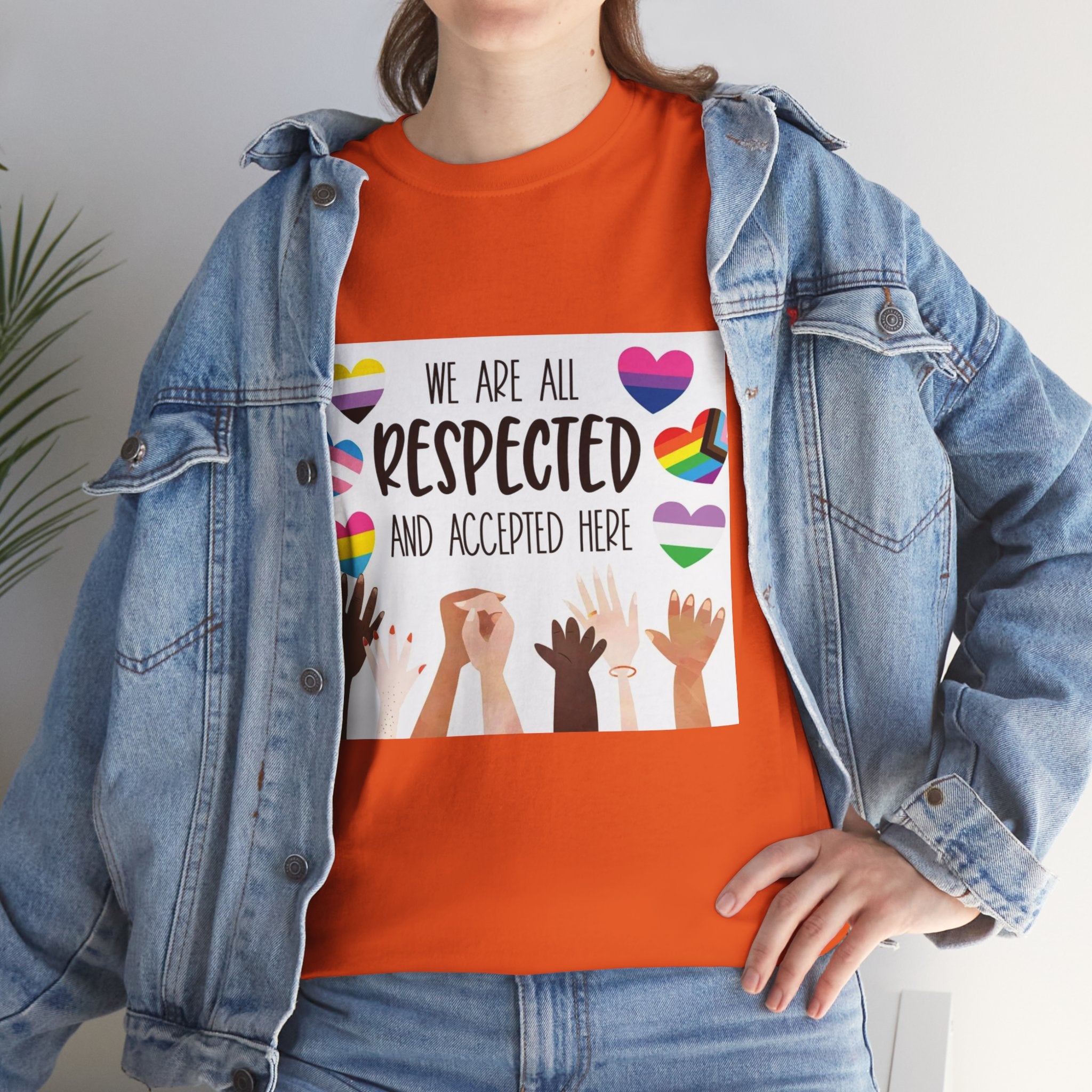 Inclusive Message Unisex Heavy Cotton Tee - "We Are All Respected and Accepted Here"  Inclusivity Unisex