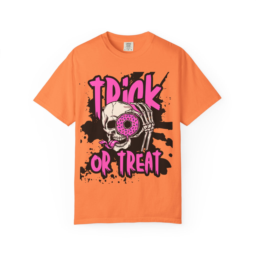 Trick or Treat Unisex Garment-Dyed T-Shirt, Halloween Shirt, Spooky Tee, Graphic T-Shirt, Casual Wear, Festival Clothing