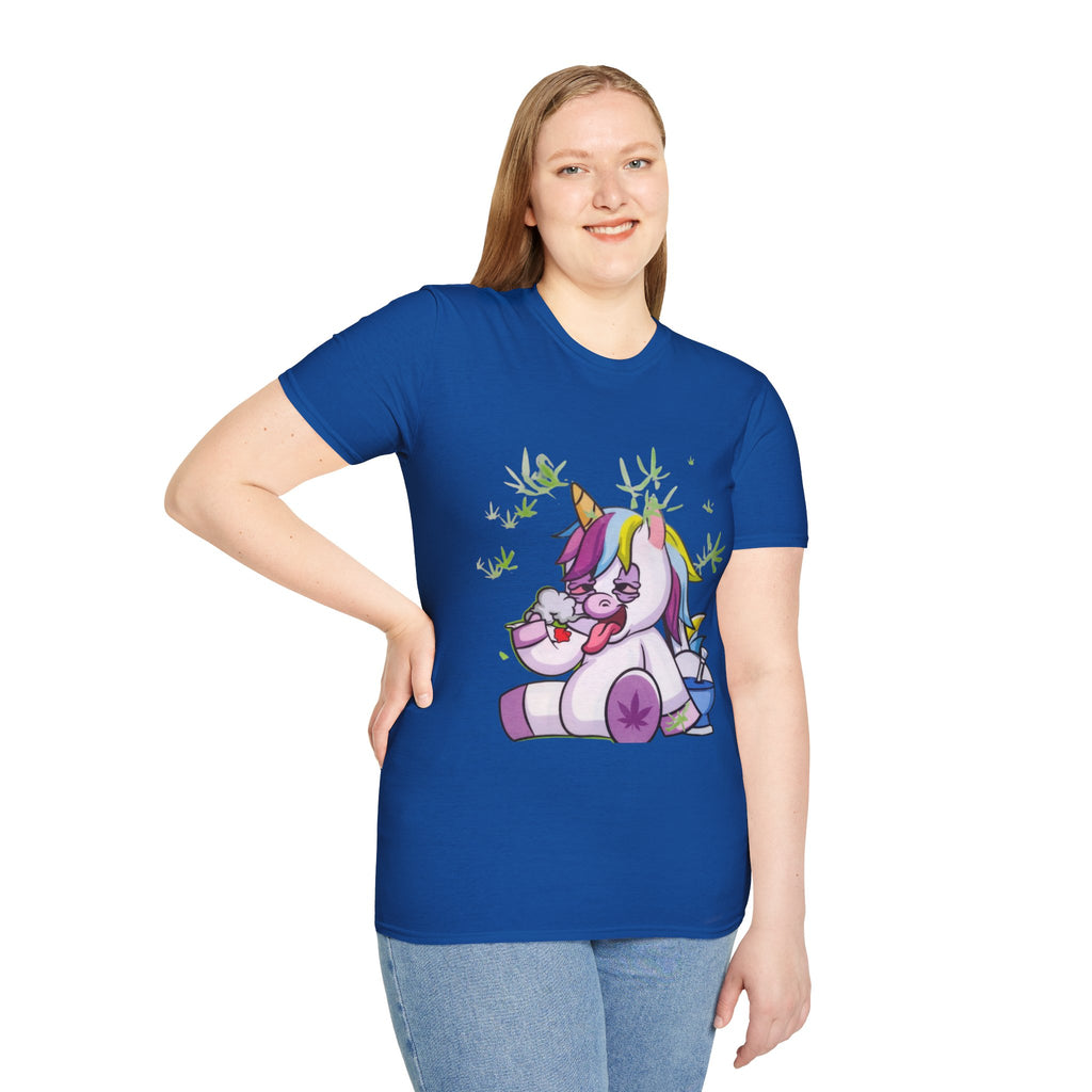 Playful Unicorn Graphic Tee, Surfer Style T-Shirt for Fun Lovers, Perfect Gift for Birthdays, Festivals, Casual Wear, Unisex Softstyle Shirt