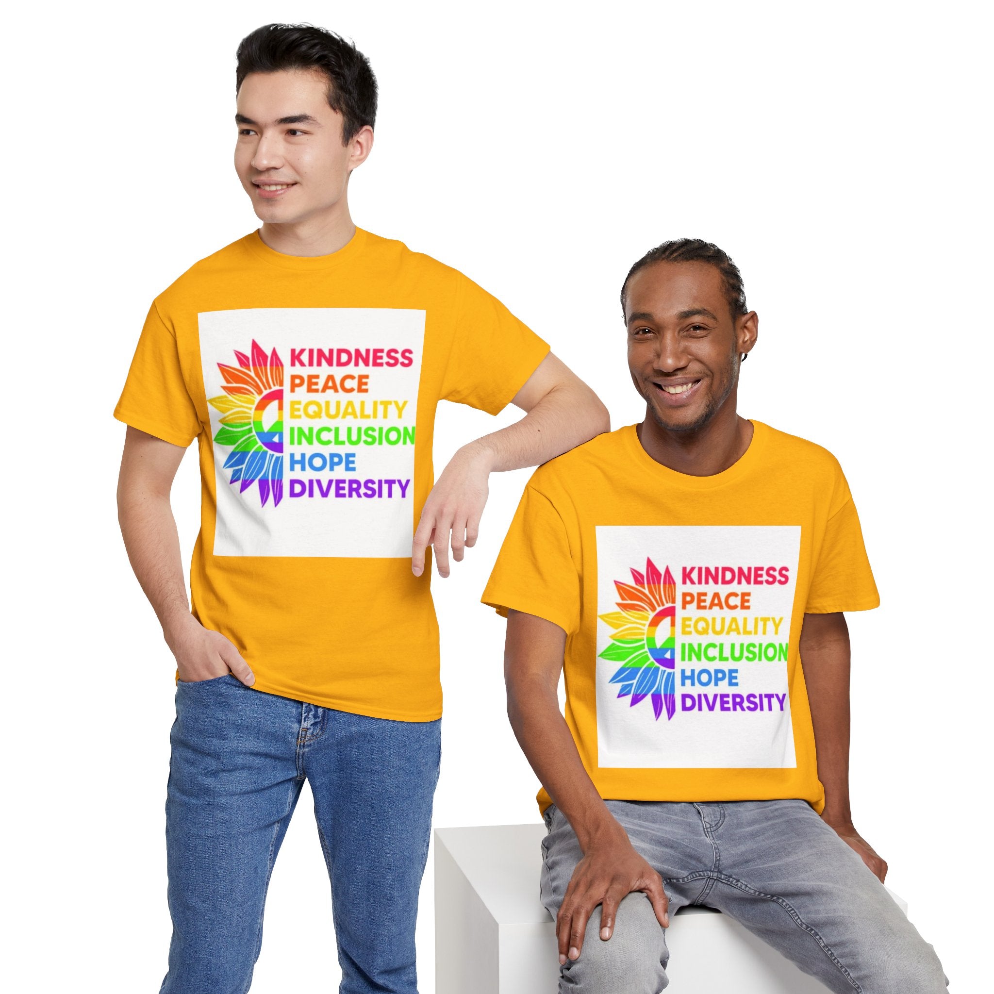 Rainbow Inclusivity Unisex Heavy Cotton Tee - Kindness, Peace, Equality, Hope & Diversity