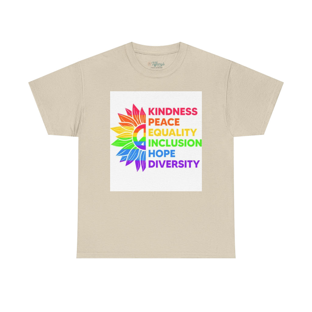 Rainbow Inclusivity Unisex Heavy Cotton Tee - Kindness, Peace, Equality, Hope & Diversity