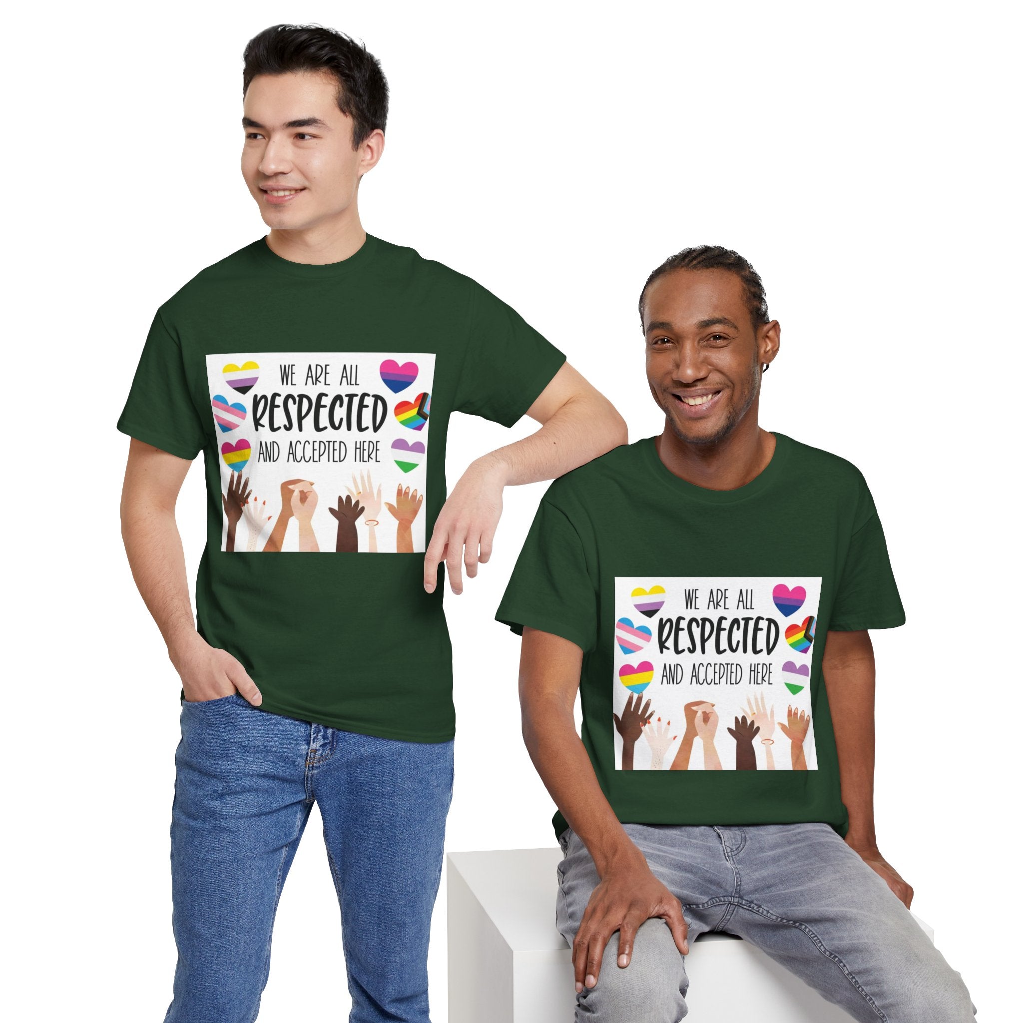 Inclusive Message Unisex Heavy Cotton Tee - "We Are All Respected and Accepted Here"  Inclusivity Unisex