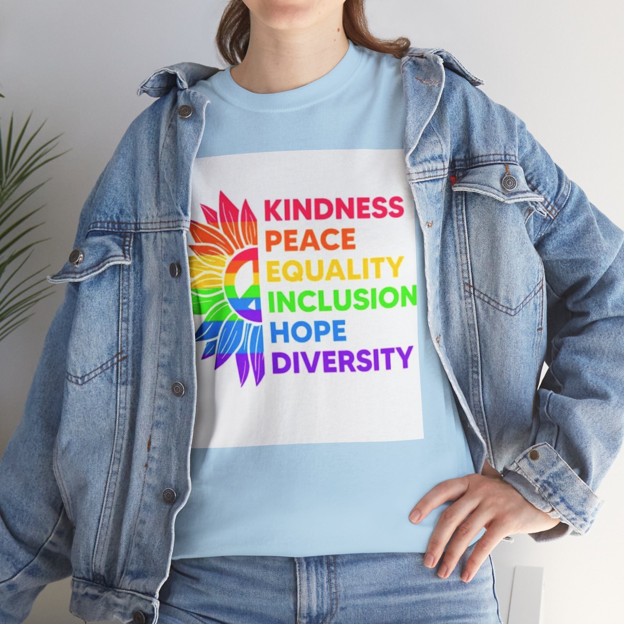 Rainbow Inclusivity Unisex Heavy Cotton Tee - Kindness, Peace, Equality, Hope & Diversity