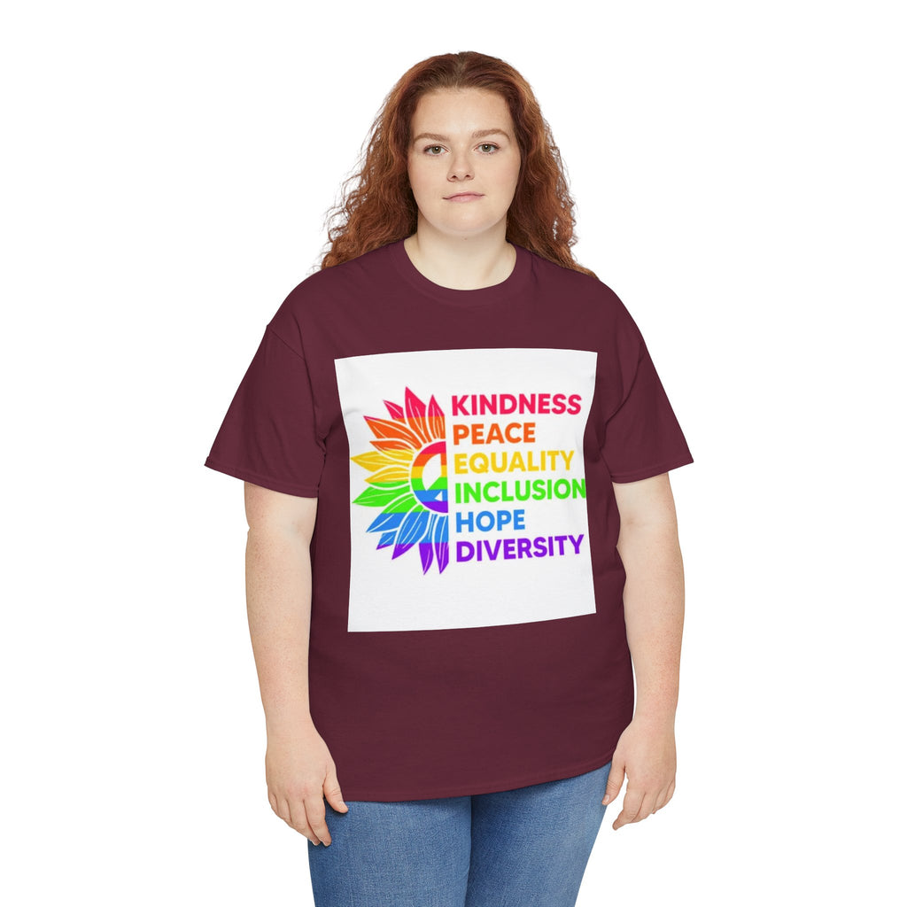 Rainbow Inclusivity Unisex Heavy Cotton Tee - Kindness, Peace, Equality, Hope & Diversity