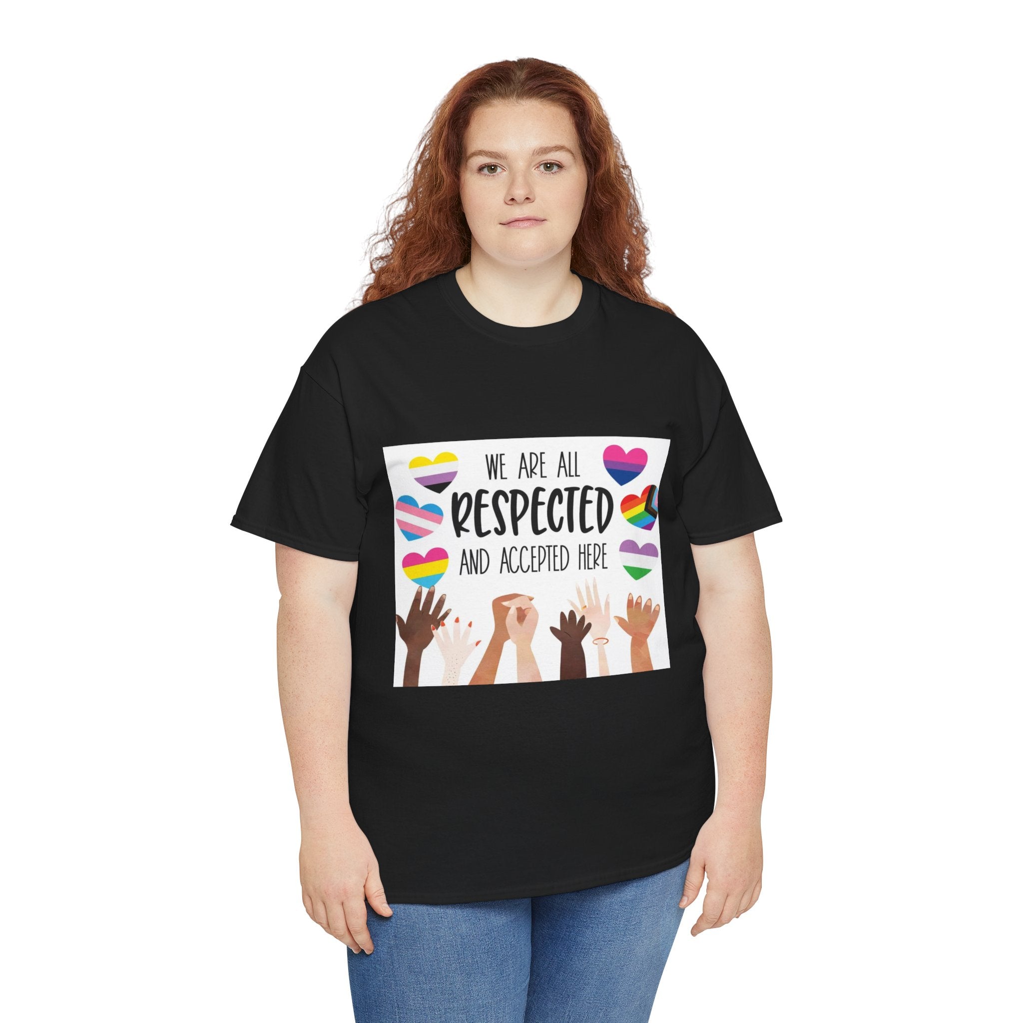 Inclusive Message Unisex Heavy Cotton Tee - "We Are All Respected and Accepted Here"  Inclusivity Unisex
