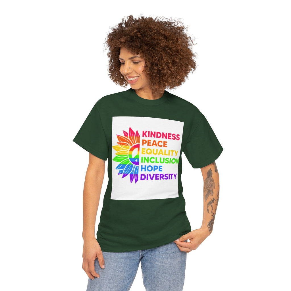 Rainbow Inclusivity Unisex Heavy Cotton Tee - Kindness, Peace, Equality, Hope & Diversity