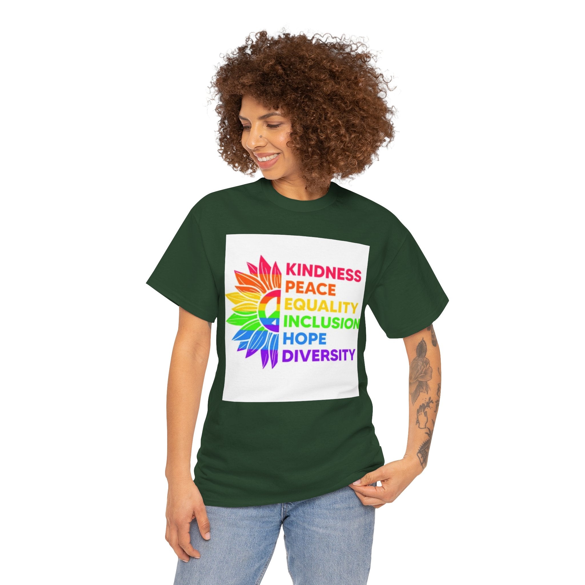 Rainbow Inclusivity Unisex Heavy Cotton Tee - Kindness, Peace, Equality, Hope & Diversity