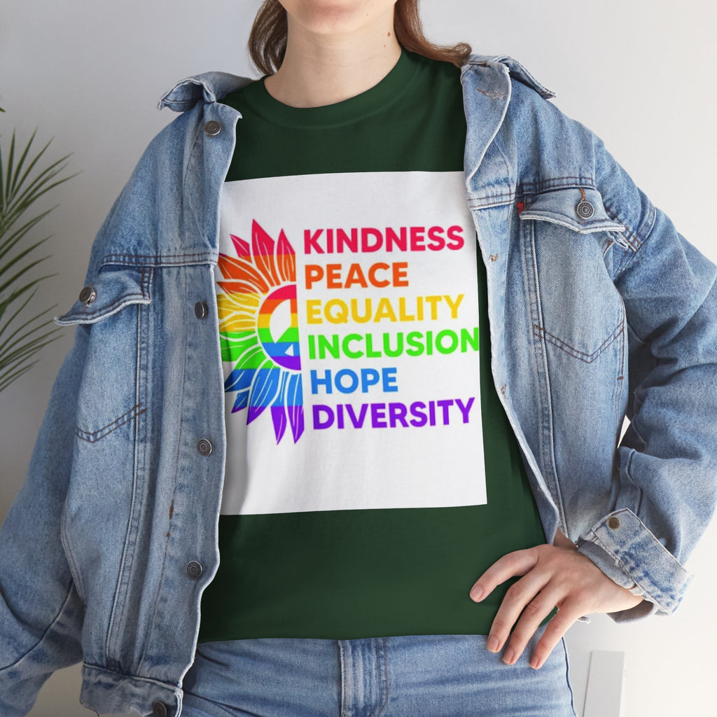Rainbow Inclusivity Unisex Heavy Cotton Tee - Kindness, Peace, Equality, Hope & Diversity