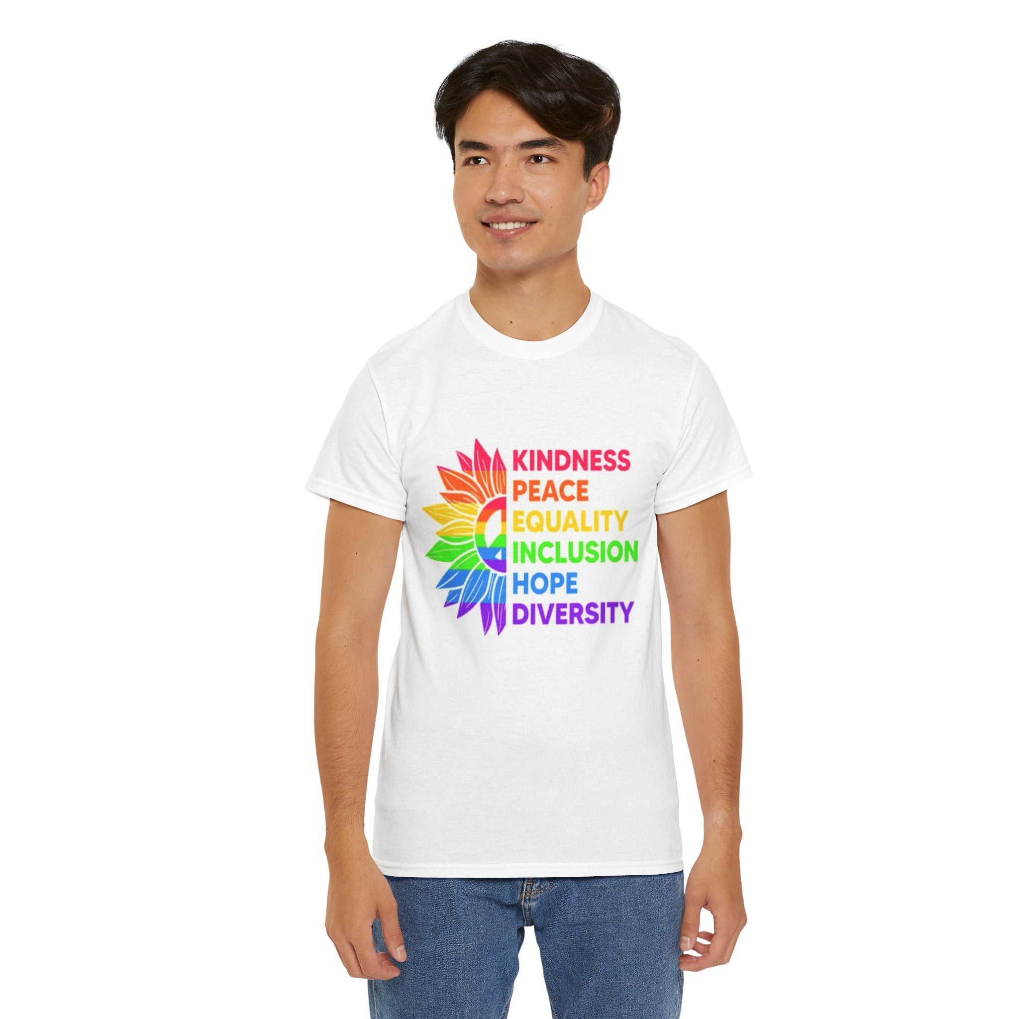 Rainbow Inclusivity Unisex Heavy Cotton Tee - Kindness, Peace, Equality, Hope & Diversity