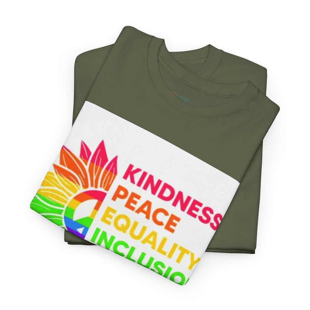 Rainbow Inclusivity Unisex Heavy Cotton Tee - Kindness, Peace, Equality, Hope & Diversity