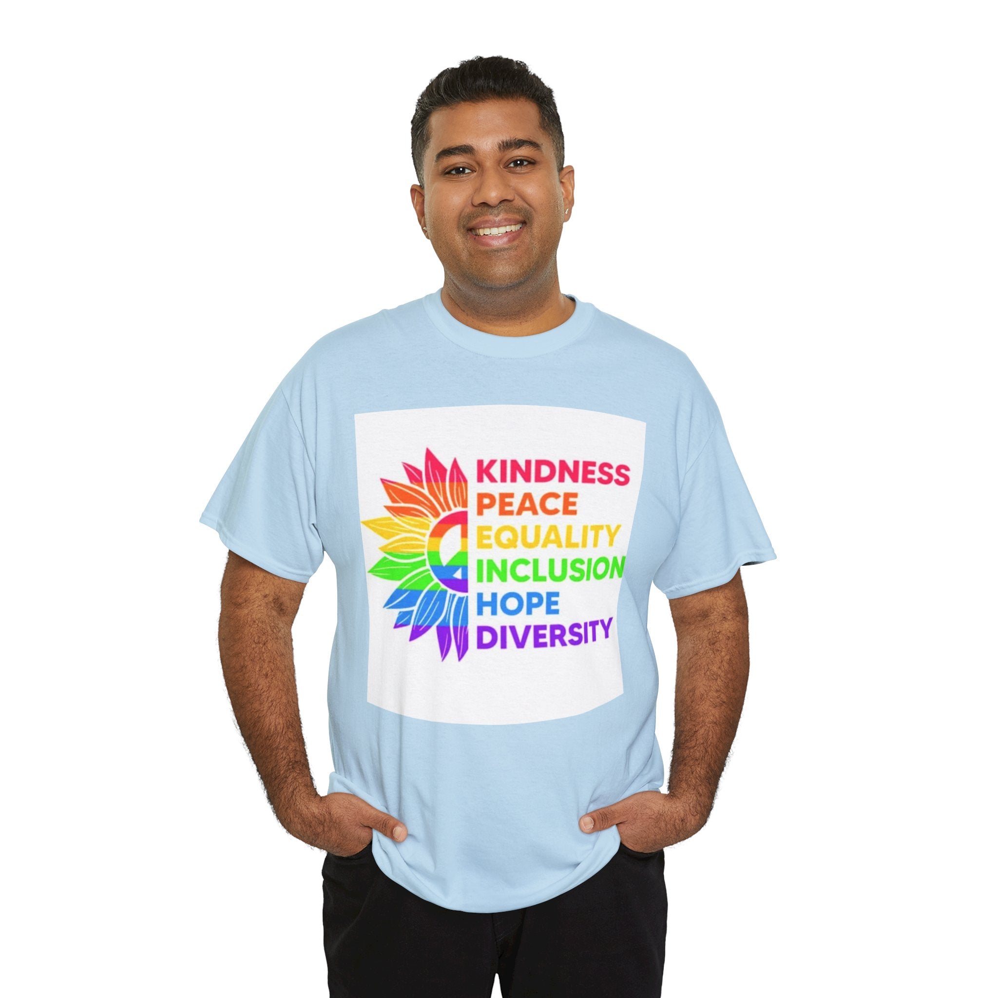 Rainbow Inclusivity Unisex Heavy Cotton Tee - Kindness, Peace, Equality, Hope & Diversity