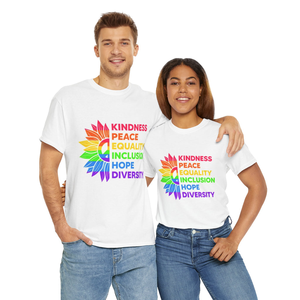 Rainbow Inclusivity Unisex Heavy Cotton Tee - Kindness, Peace, Equality, Hope & Diversity
