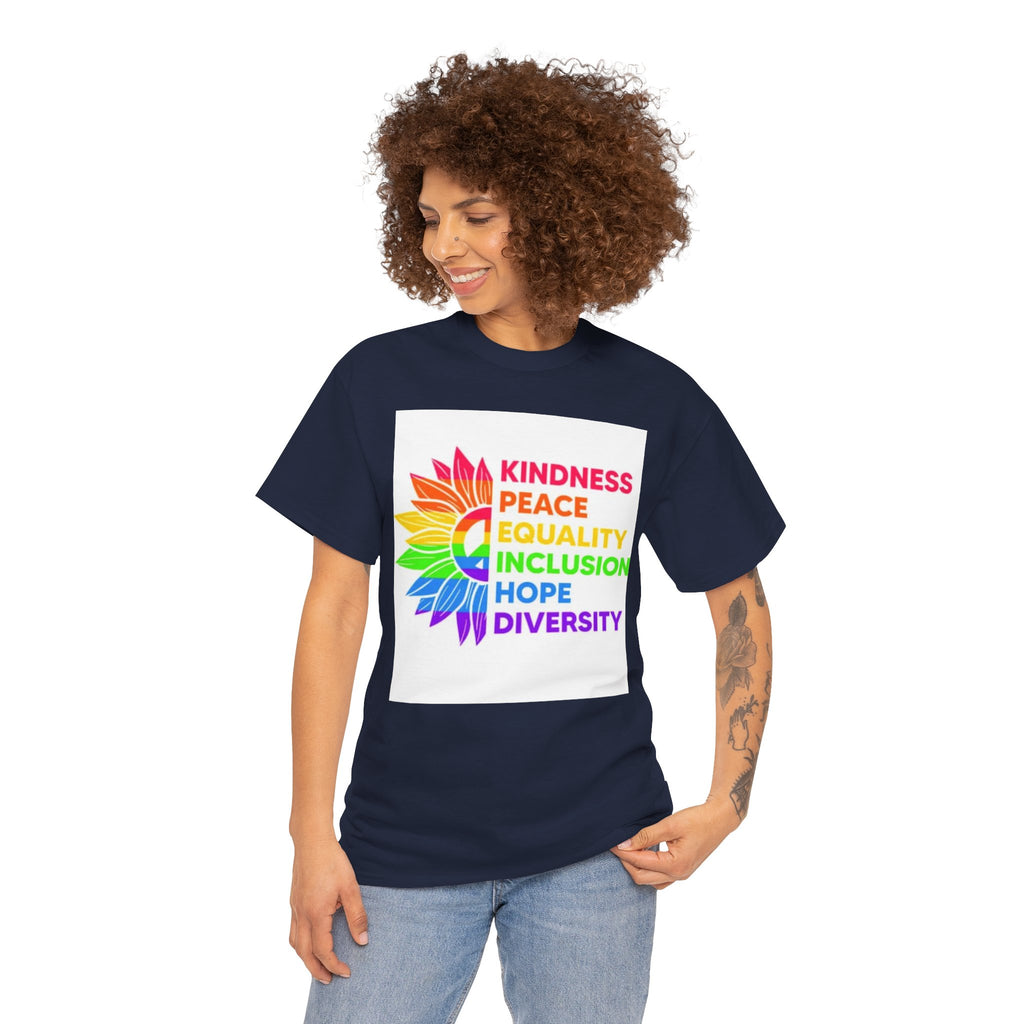 Rainbow Inclusivity Unisex Heavy Cotton Tee - Kindness, Peace, Equality, Hope & Diversity