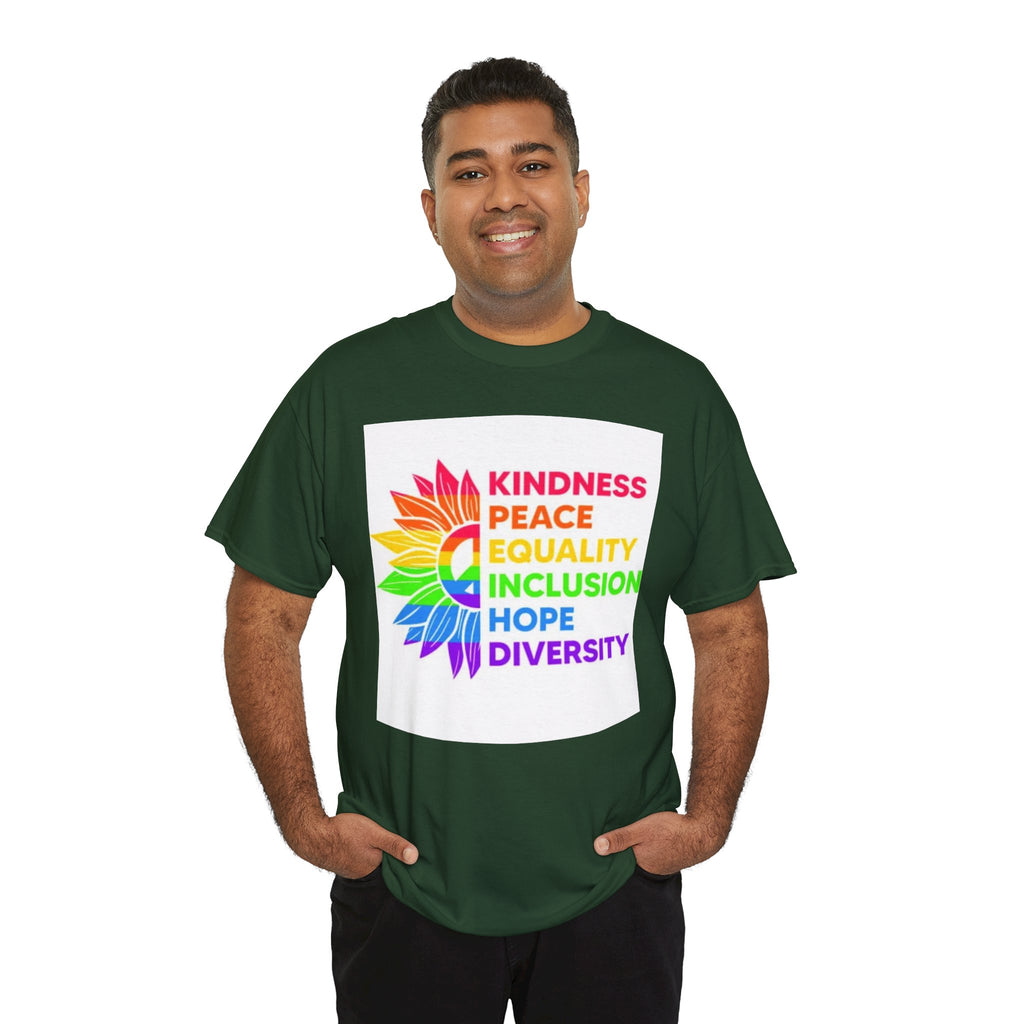 Rainbow Inclusivity Unisex Heavy Cotton Tee - Kindness, Peace, Equality, Hope & Diversity
