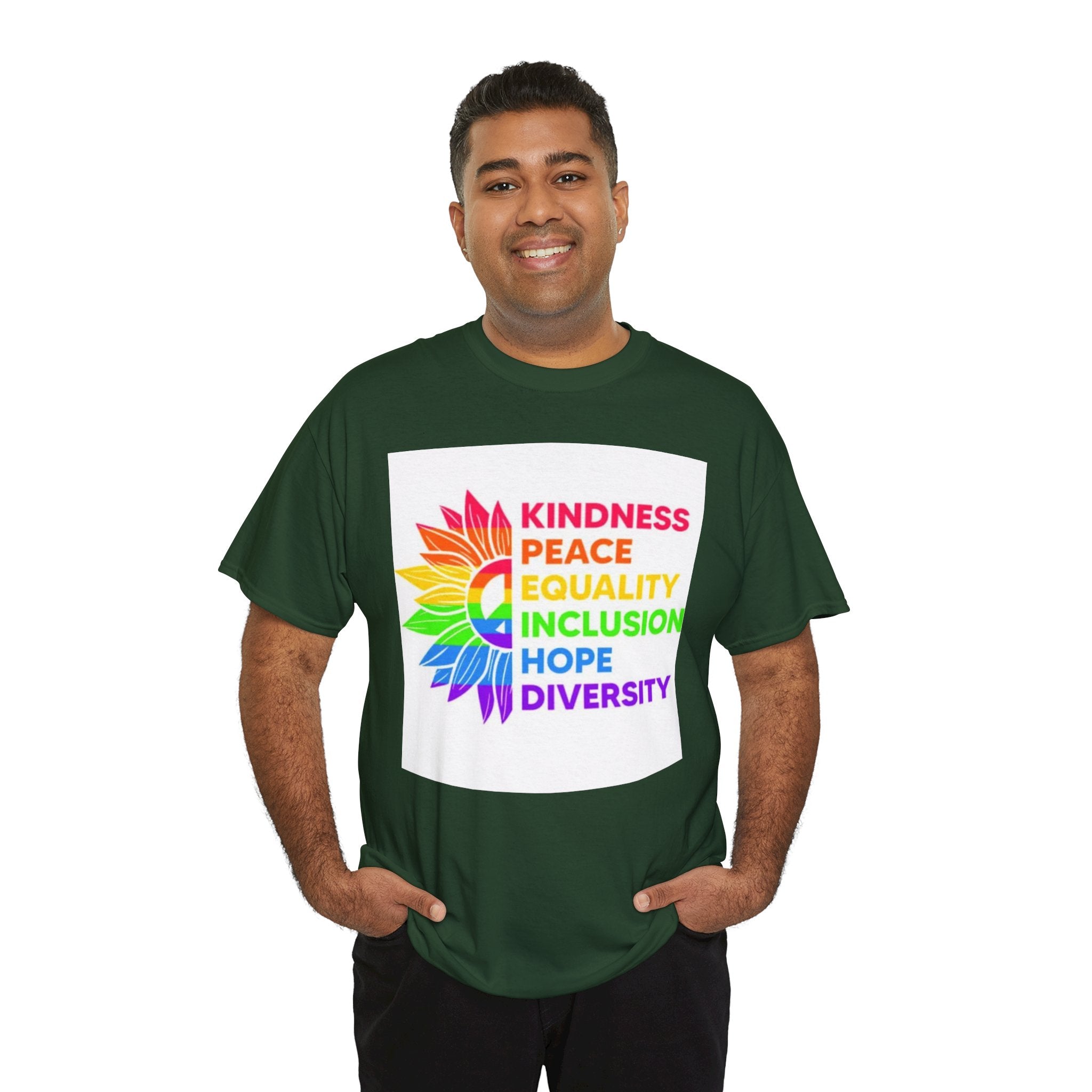 Rainbow Inclusivity Unisex Heavy Cotton Tee - Kindness, Peace, Equality, Hope & Diversity