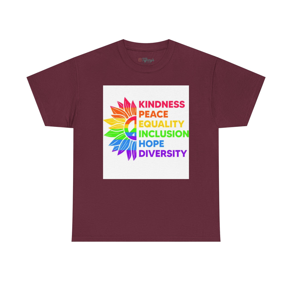 Rainbow Inclusivity Unisex Heavy Cotton Tee - Kindness, Peace, Equality, Hope & Diversity